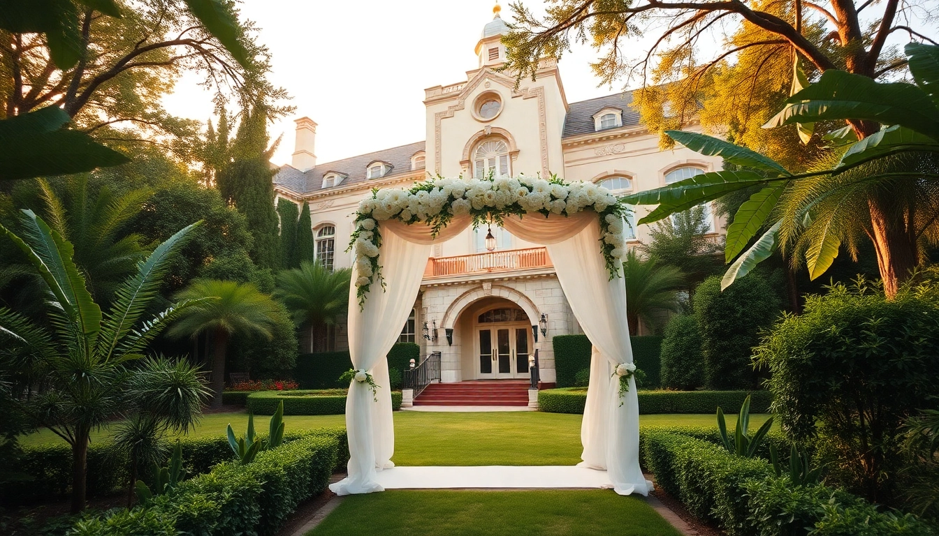 Gorgeous decor at a Jacksonville Wedding Venue featuring floral arch and historic architecture.