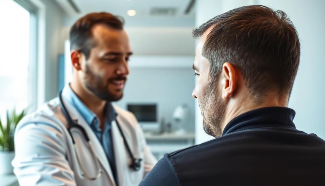 Consultation about hair transplant istanbul price with patient and specialist in modern clinic