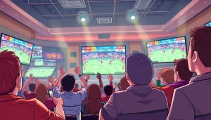 스포츠중계를 생생하게 즐기는 팬들의 모습, 다양한 반응과 열광이 가득한 장면