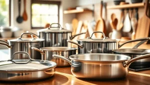 Featuring the best cookware for induction NZ in a professional kitchen setting with gleaming stainless steel pots.