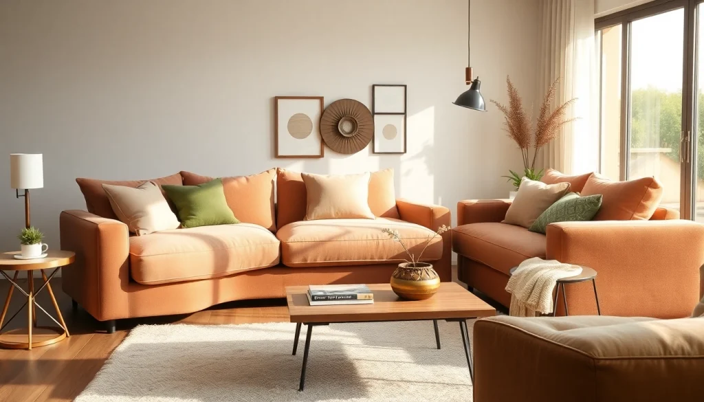 Elegant sofa beds in a modern living room create a cozy and inviting atmosphere.