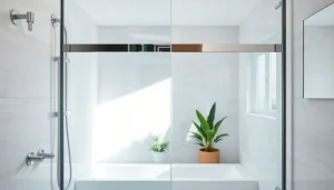 Examine paroi de douche élégante dans une salle de bain moderne, mettant en valeur son design.