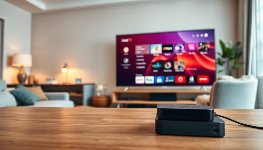 Engaging interface of iron tv pro on a modern television in a stylish living room.