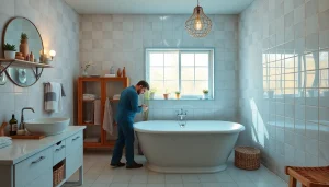 Реставрация ванны жидким акрилом: мастер обновляет старую ванну новыми материалами.