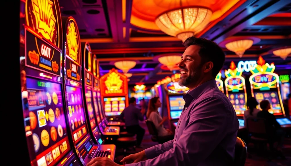 Menangkan permainan link slot gacor dengan suasana kasino yang cerah dan energik.
