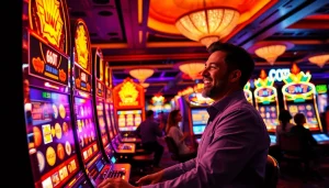 Menangkan permainan link slot gacor dengan suasana kasino yang cerah dan energik.