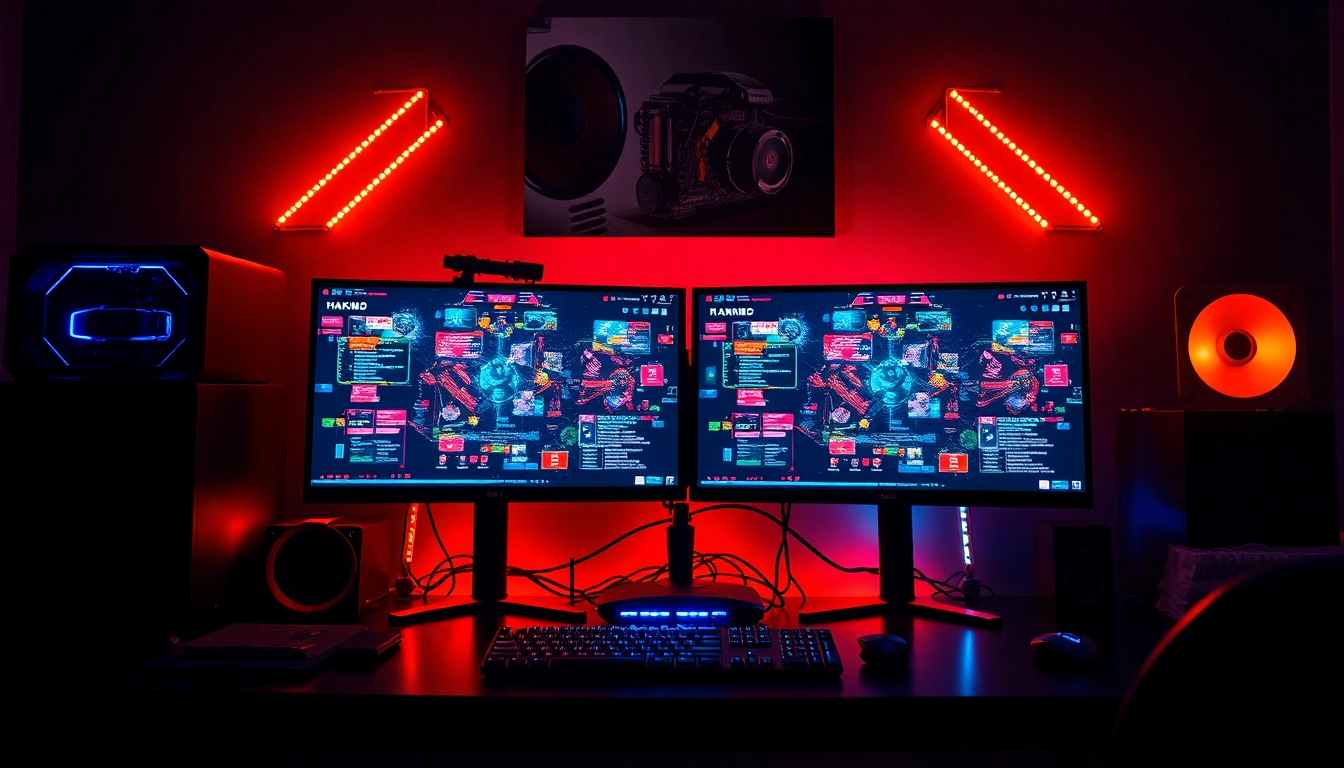 Menampilkan pengaturan permainan dengan fokus pada layar hakim4d alternatif game dan pencahayaan LED yang menarik.