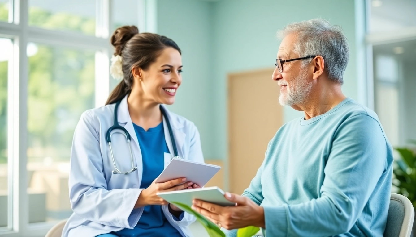 Health professional advising a patient on wellness in a tranquil clinic.