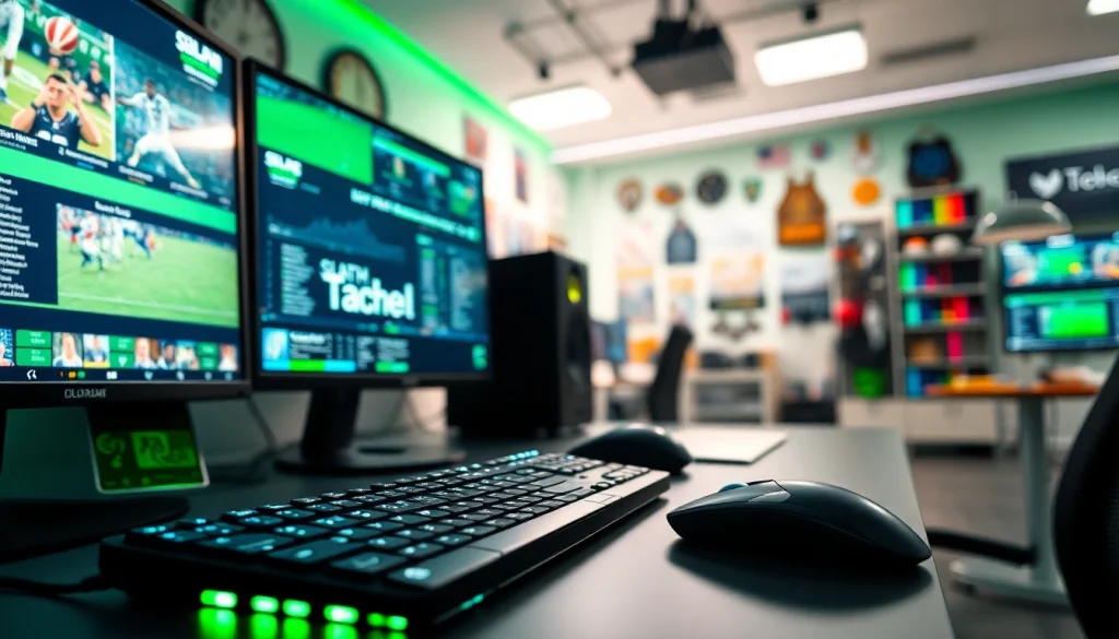 스포츠중계 화면을 보여주는 현대적인 라이브 스트리밍 작업 공간