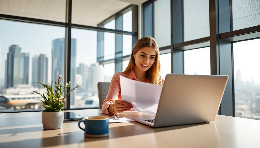 Facilitating Maid visa renewal Dubai with organized documents in a professional setting.