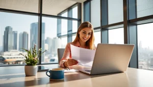 Facilitating Maid visa renewal Dubai with organized documents in a professional setting.