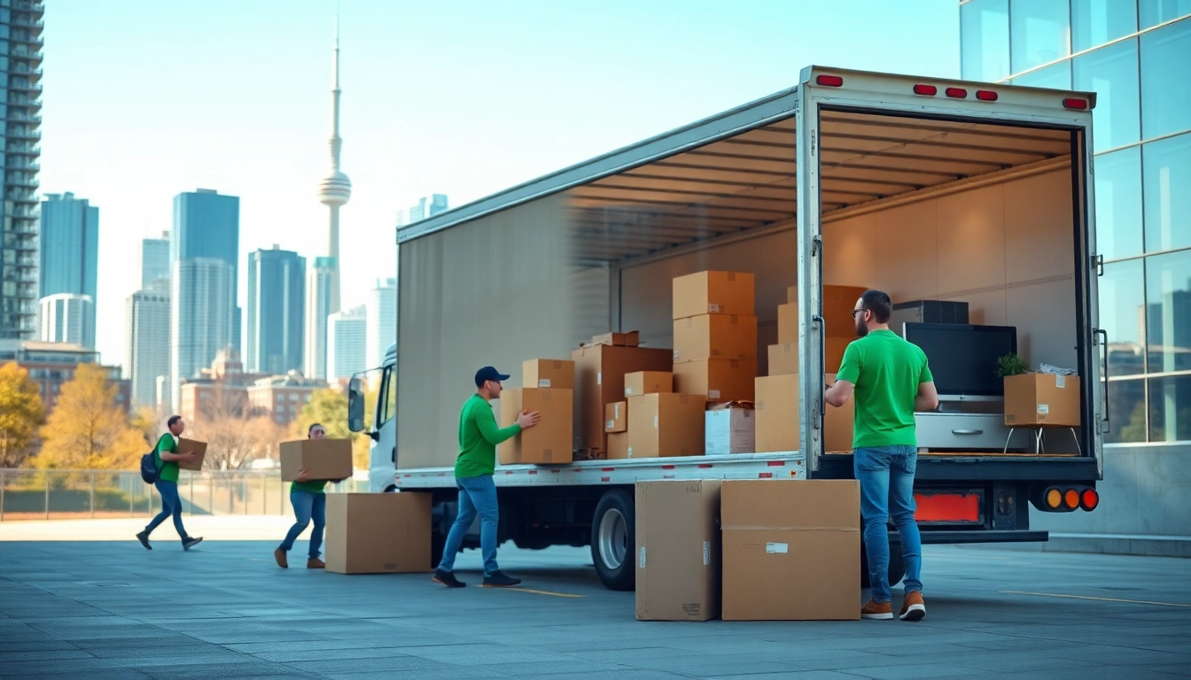Skilled Toronto moving company team loading a truck in downtown Toronto, showcasing professionalism and teamwork.