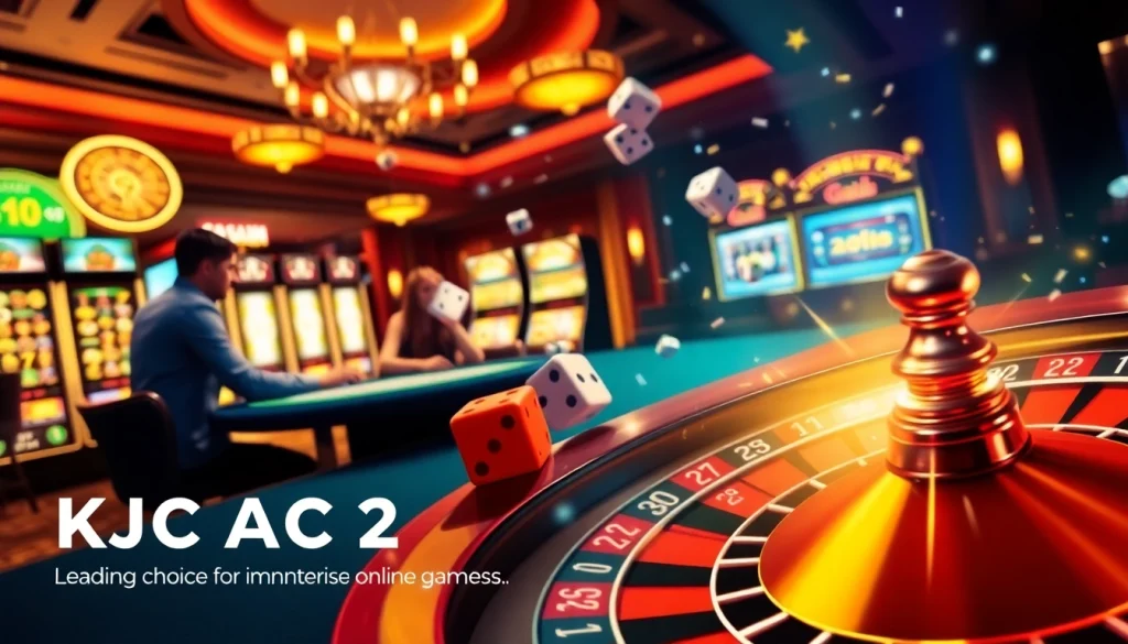 KJC AC 2 casino players enjoying poker and roulette games, capturing the excitement of gambling.