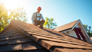Twin Shield Roofing team inspecting a residential roof, showcasing quality and reliability.