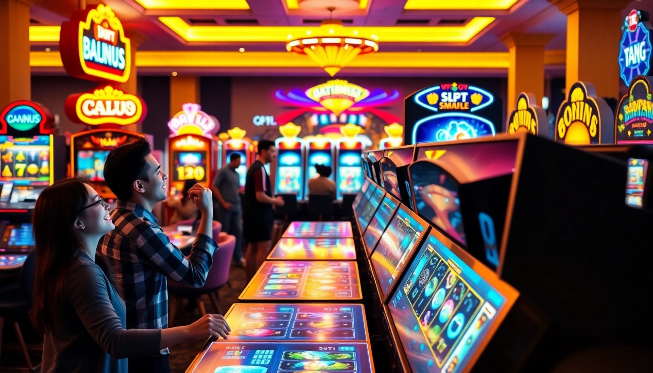 Menggambarkan pengalaman bermain bro138 slot dengan kegembiraan pemain dan mesin slot yang jelas.