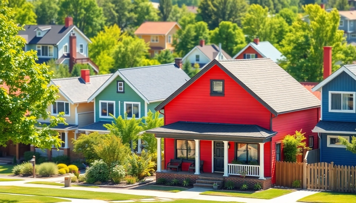 Explore vibrant real estate homes showcasing diverse architectural styles in a suburban neighborhood.