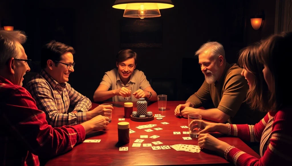 Engage in a thrilling game of Ok Rummy with friends around a table, showcasing excitement and fun.