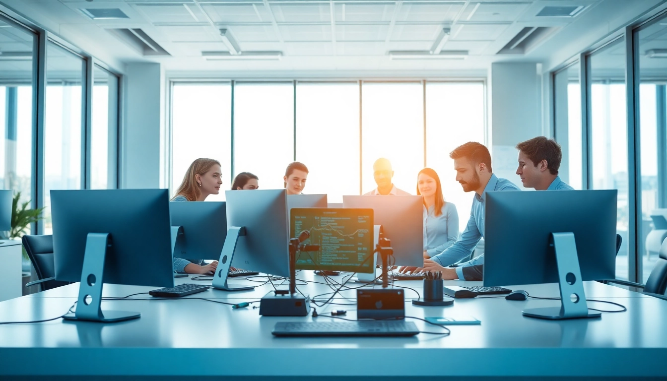 Showcasing Fredericksburg IT Companies' teamwork in a modern tech office environment.