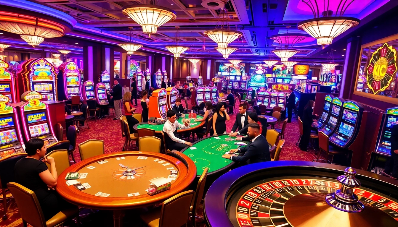 Casino gaming scene featuring KJC brand elements, showcasing vibrant tables and exciting players.