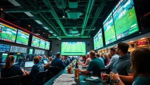 Engaged bettors enjoying the MM88 betting experience in a lively sports book environment.