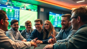 Menggambarkan komengtoto gacor dengan pemain yang penuh semangat dalam suasana taruhan olahraga.