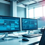 Showcasing modern Technology devices in a professional workspace with dual-monitor setup.