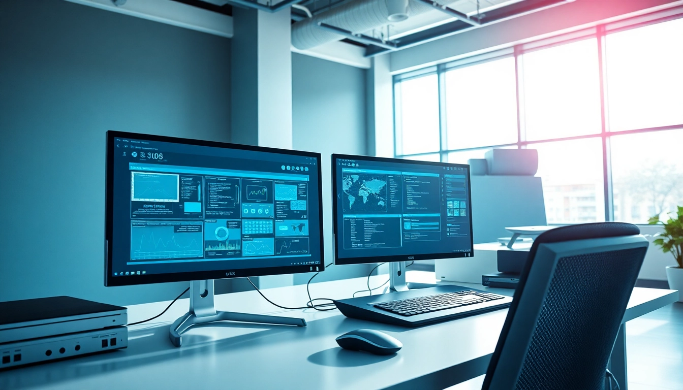 Showcasing modern Technology devices in a professional workspace with dual-monitor setup.