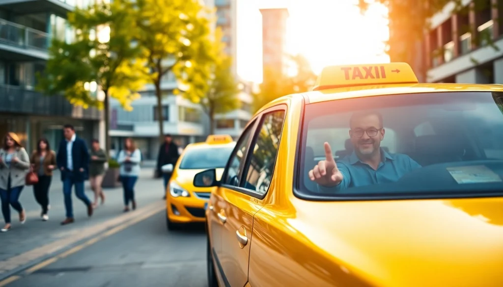 Catch a West Bridgford Taxi driven by a friendly chauffeur in a lively urban landscape.