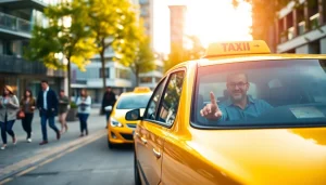 Catch a West Bridgford Taxi driven by a friendly chauffeur in a lively urban landscape.