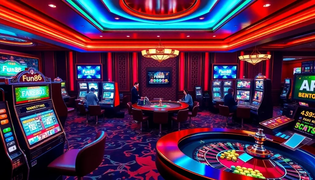 Exciting Fun88 online gaming scene with vibrant casino elements and engaged players.