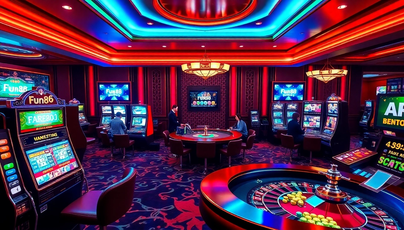 Exciting Fun88 online gaming scene with vibrant casino elements and engaged players.