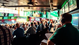 Engaging scene of sports betting South Carolina with enthusiasts analyzing odds in a lively environment.