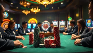Experience the thrill of s88 vip poker at a luxurious casino table, with vibrant chips and a spinning roulette wheel.