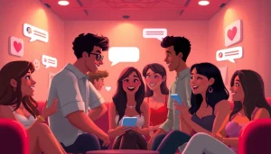 Porn chat scene highlighting diverse characters engaging in dynamic conversations with interactive elements