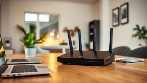 Discover the best vpn router uk in a modern home office setup with sleek tech.