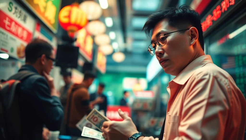 카드깡의 위험성을 설명하는 거래 장면, 긴급한 조명과 색채 대비가 돋보인다.