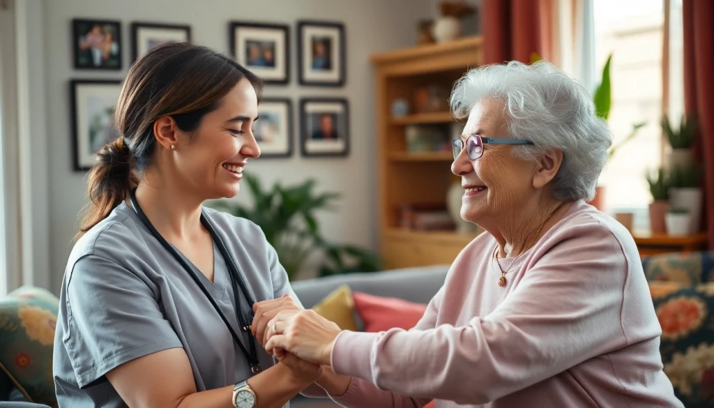 Engaging caregiver providing austin senior home care to an elderly woman in a peaceful home setting.