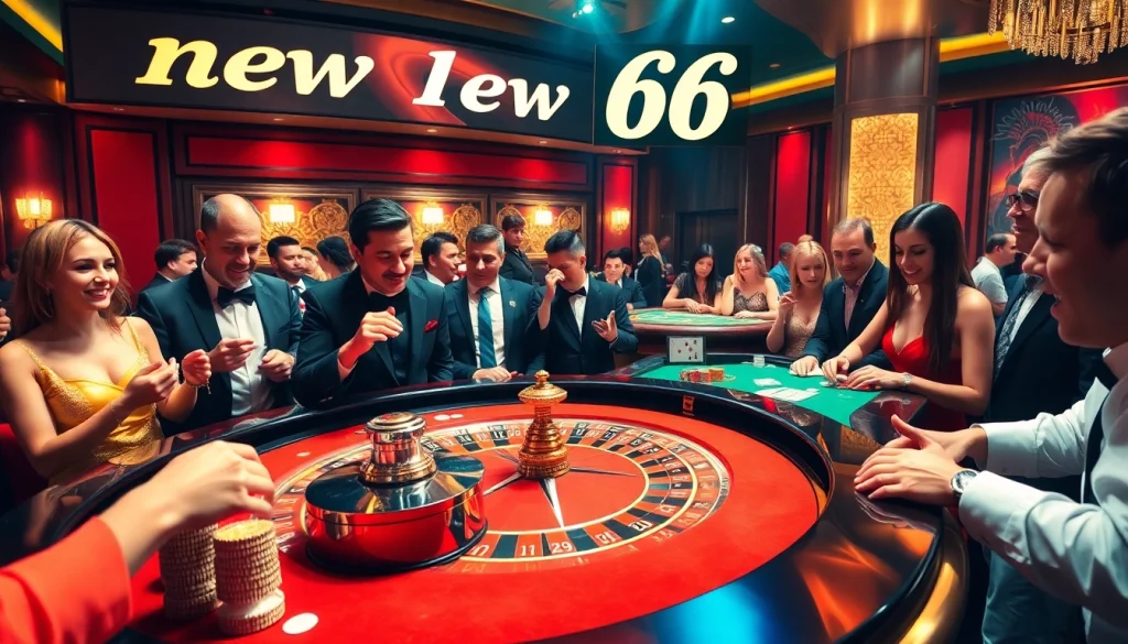 Players engaging at a vibrant casino table featuring new 66 gambling excitement and luxury.
