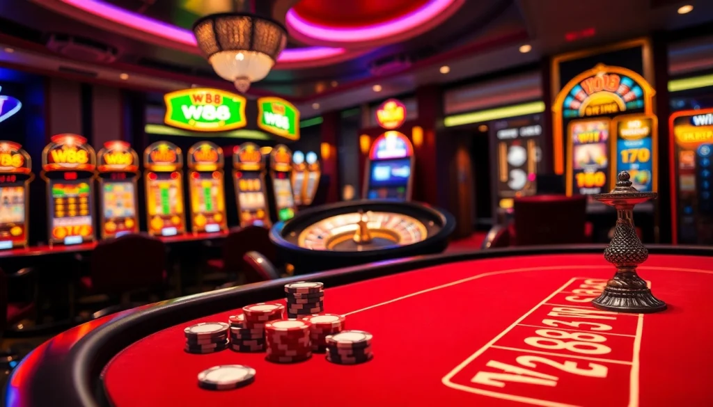 Experience winning thrills at W88 casino with vibrant gaming tables and exciting slot machines.