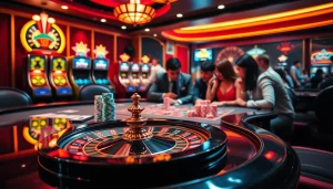Experience the vibrant atmosphere of a 슬롯커뮤니티 at a luxury casino table with engaging players.