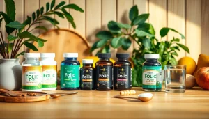 サプリメントと新鮮な野菜が並ぶ活気あるウェルネス空間で、トップ葉酸サプリ おすすめを探す。