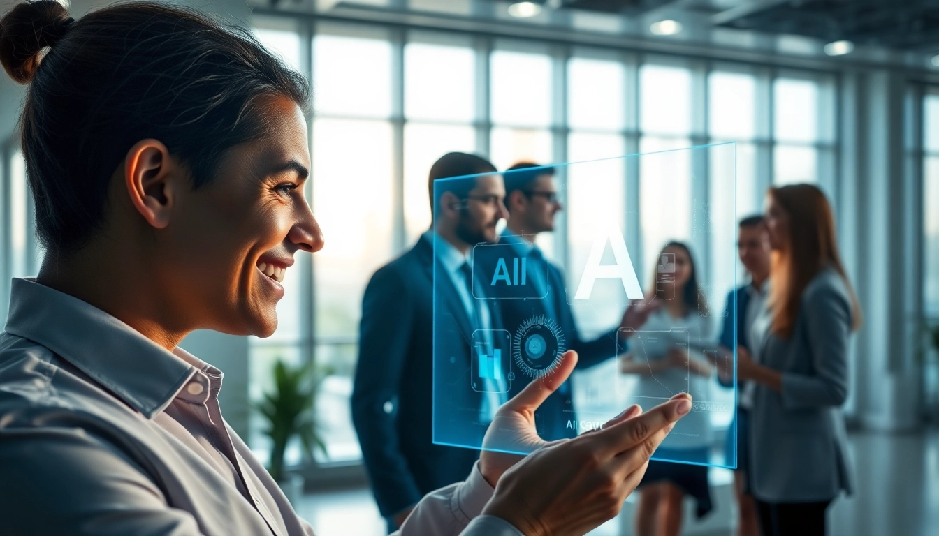 Engaging professionals in human interface with AI technology showcase innovative collaboration.