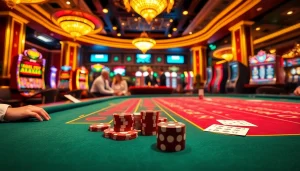 Experience the luxury of XX88 at a baccarat table with engaged players and vibrant casino elements.