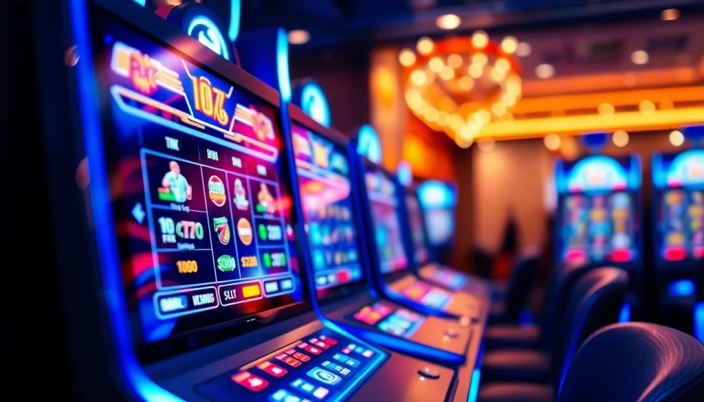Permainan situs slot depo 5k yang menarik dengan interface modern dan cahaya atmosferik.