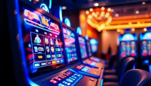 Permainan situs slot depo 5k yang menarik dengan interface modern dan cahaya atmosferik.