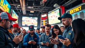 Engaged participants in sports betting California monitoring games on mobile devices.