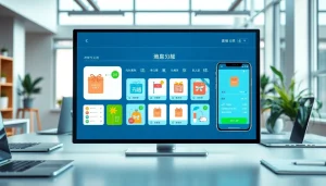 현대적인 업무 공간에서 상품권 옵션이 포함된 디지털 결제 인터페이스