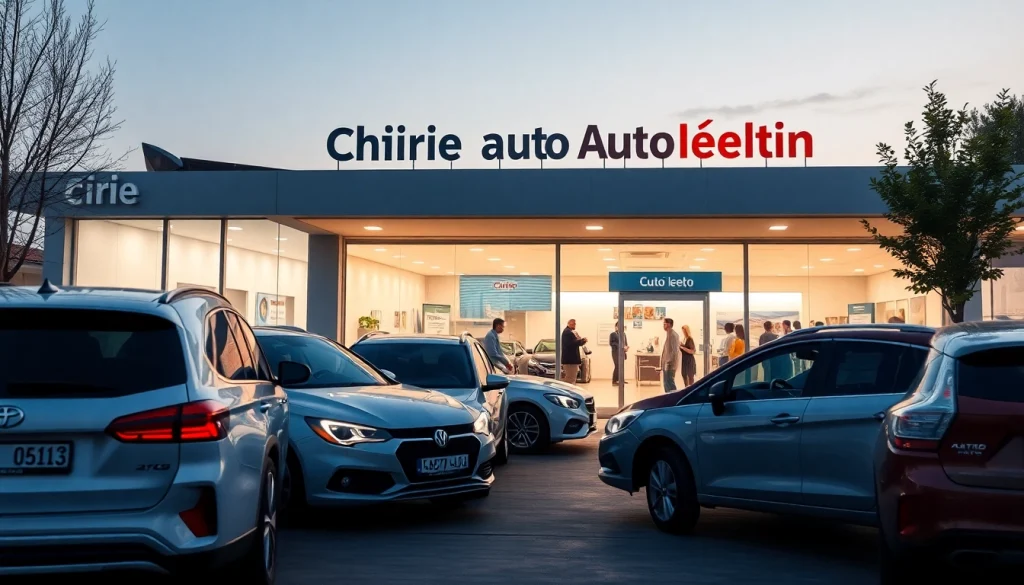Chirie auto ieftin at a modern car rental center in Chișinău, featuring various vehicles and friendly staff.