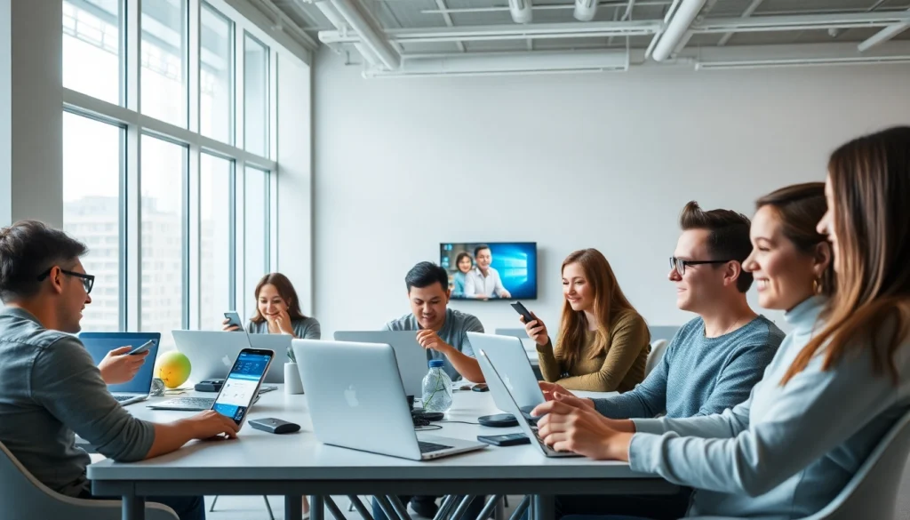 Users enjoying seamless connectivity through 快连官网 in a modern workspace.