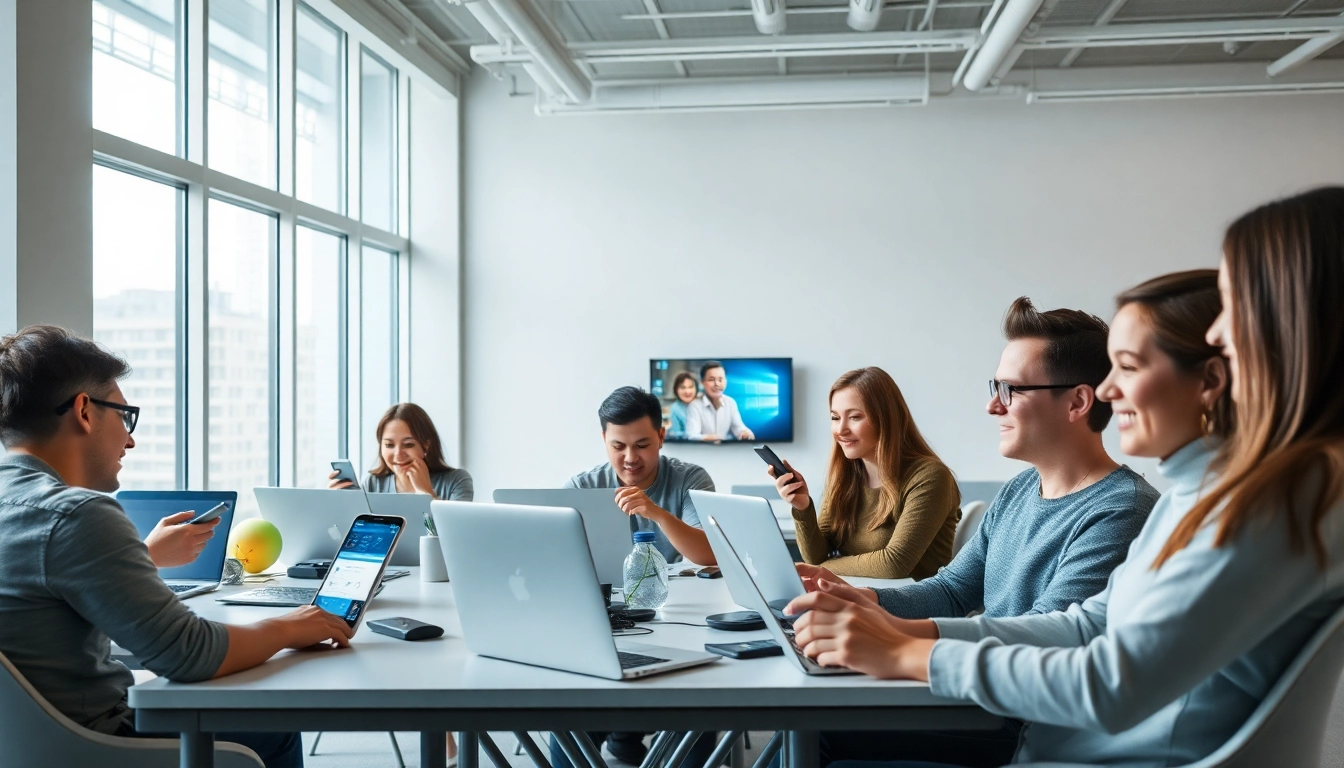Users enjoying seamless connectivity through 快连官网 in a modern workspace.